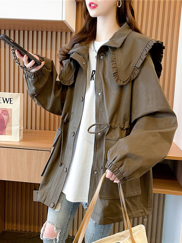 自留推荐~日系复古工装外套女宽松春秋海军领夹克气质冲锋衣