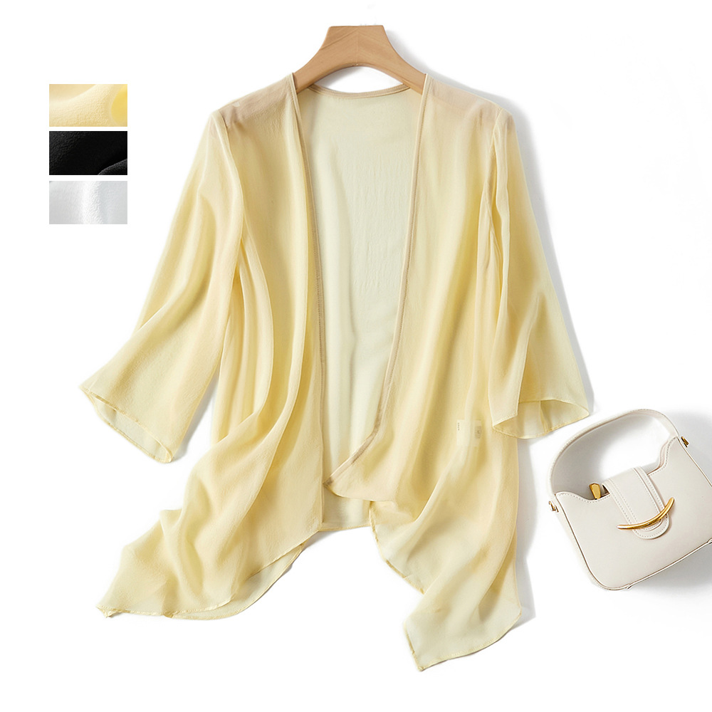 Mulberry Silk Summer New Coat Solid Color Shawl Silk Top Women's Cardigan Thin Sunscreen Outer 28059