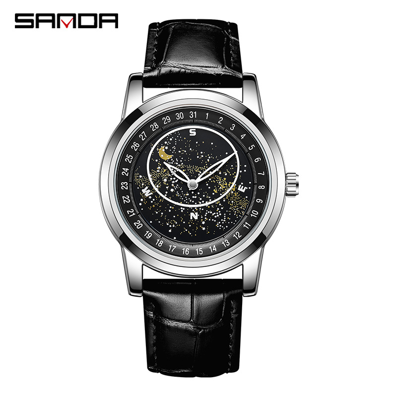 SANDA 7001 Correa estrellada reloj mecánico automático reloj de negocios reloj creativo para hombres