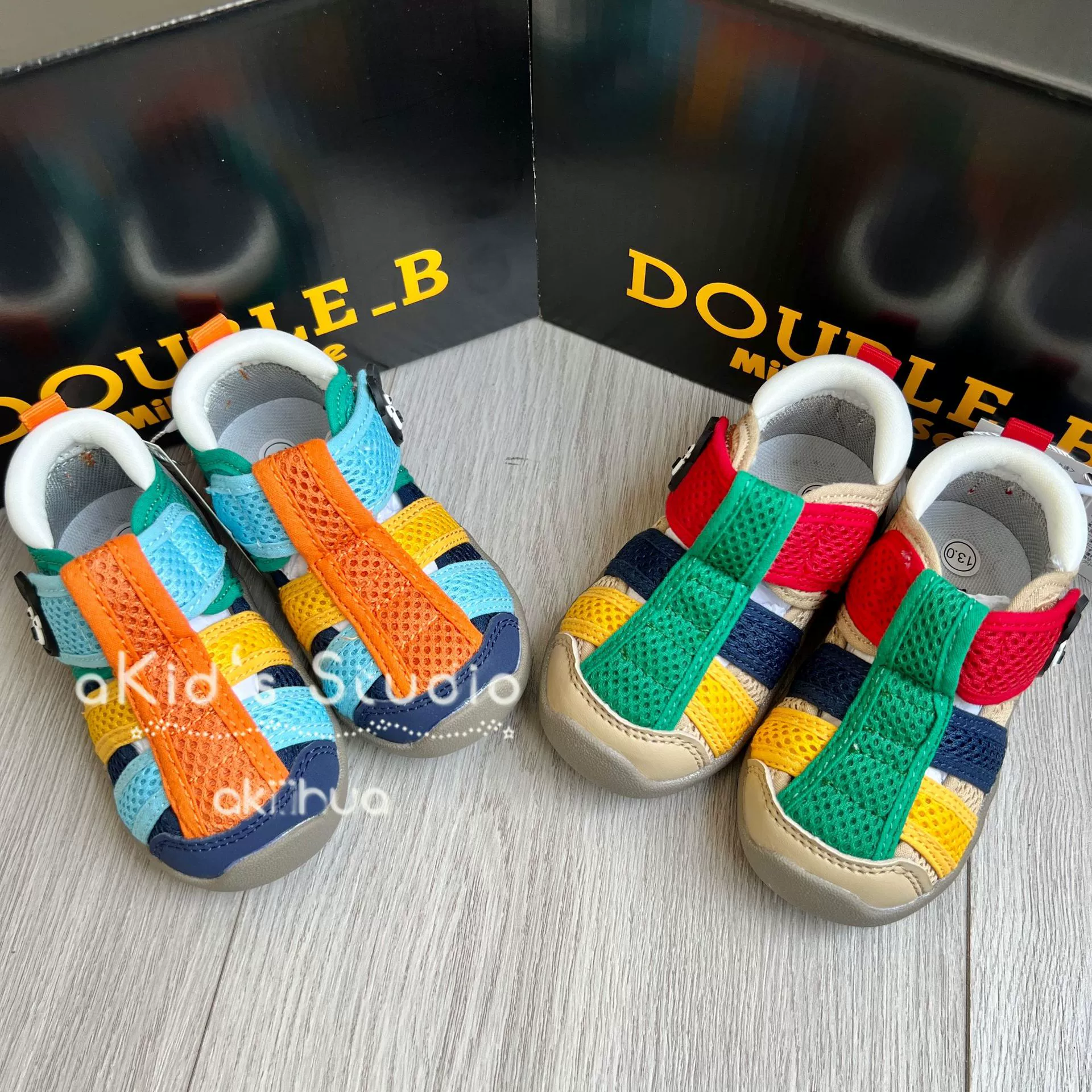 Японская одиночная внешняя детская обувь Miki юаней DB черный медведь летняя сетка липучка сандалии