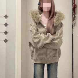 藏低宝藏!!!【毛领拼接】韩系复古学院风连帽卫衣女显瘦开衫