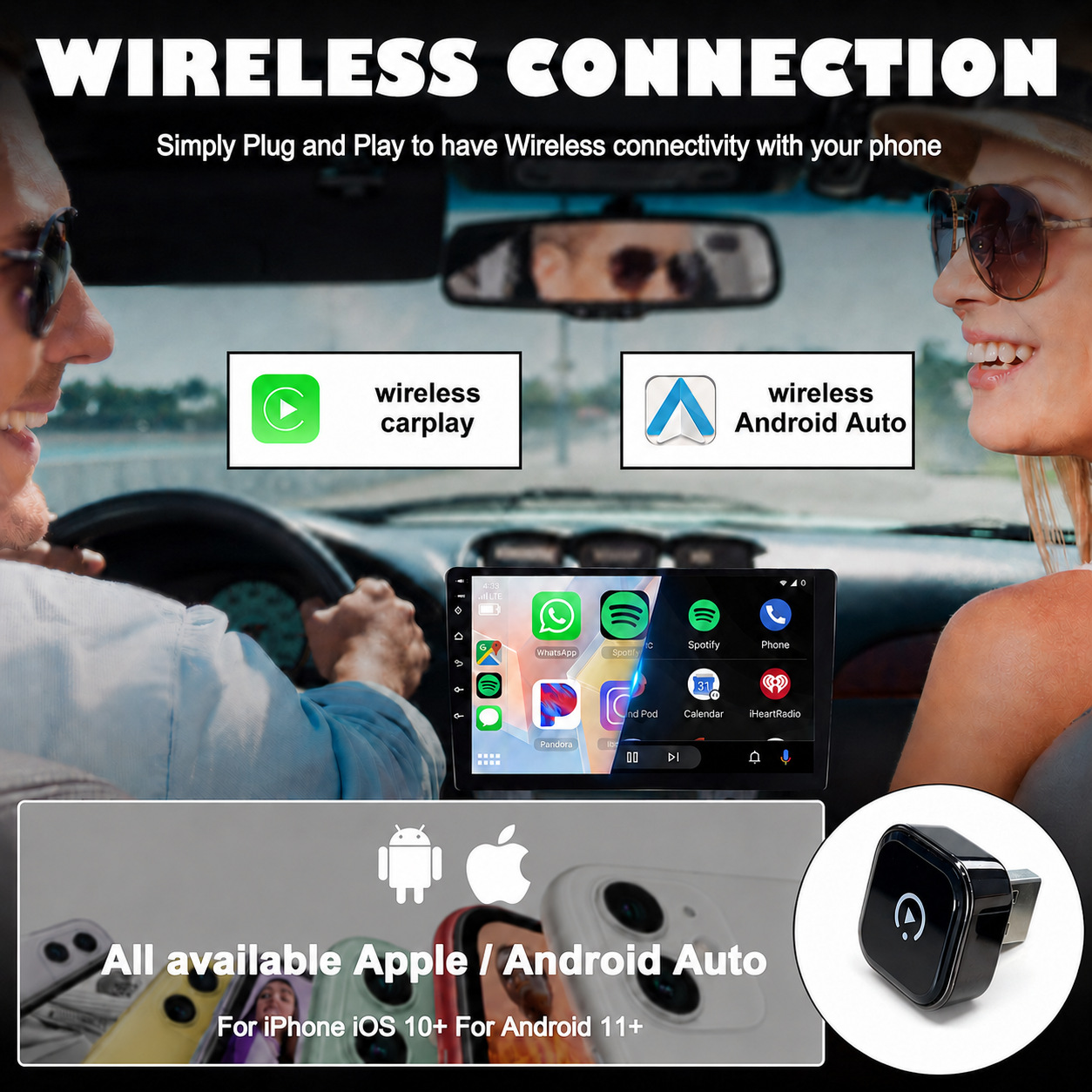 Overseas Cross-Border Two-In-One In-Car Wired to Wireless Smart Carplay Box Androidauto Adapter