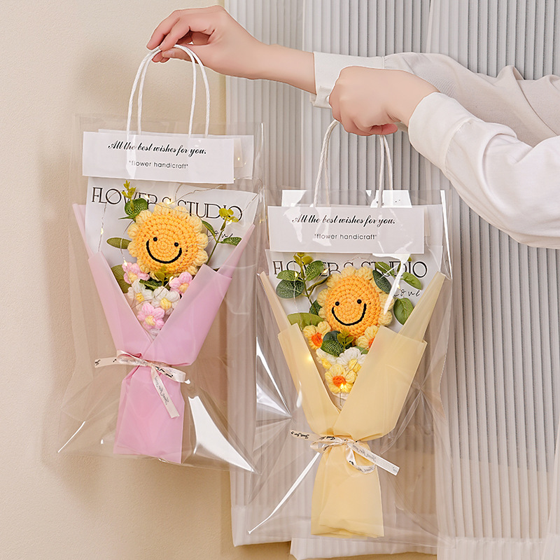 Día de la madre transfronterizo Día de San Valentín Ramo de lana tejido a mano Rosa girasol clavel flor eterna