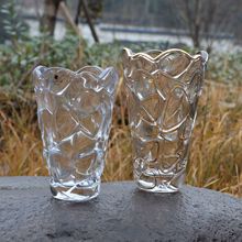 客厅水晶玻璃花瓶装饰摆件描金线家用石头纹玻璃插花水培透明花瓶