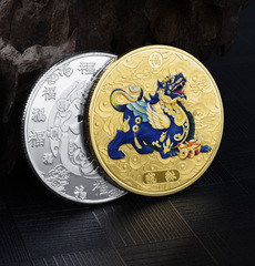 跨境 貔貅紀念幣定製彩色浮雕 中國風鎮宅吉祥物外貿紀念章