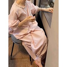 法式甜美少女荷叶边棉纱睡衣女春秋款2025新款宽亲肤家居服套装