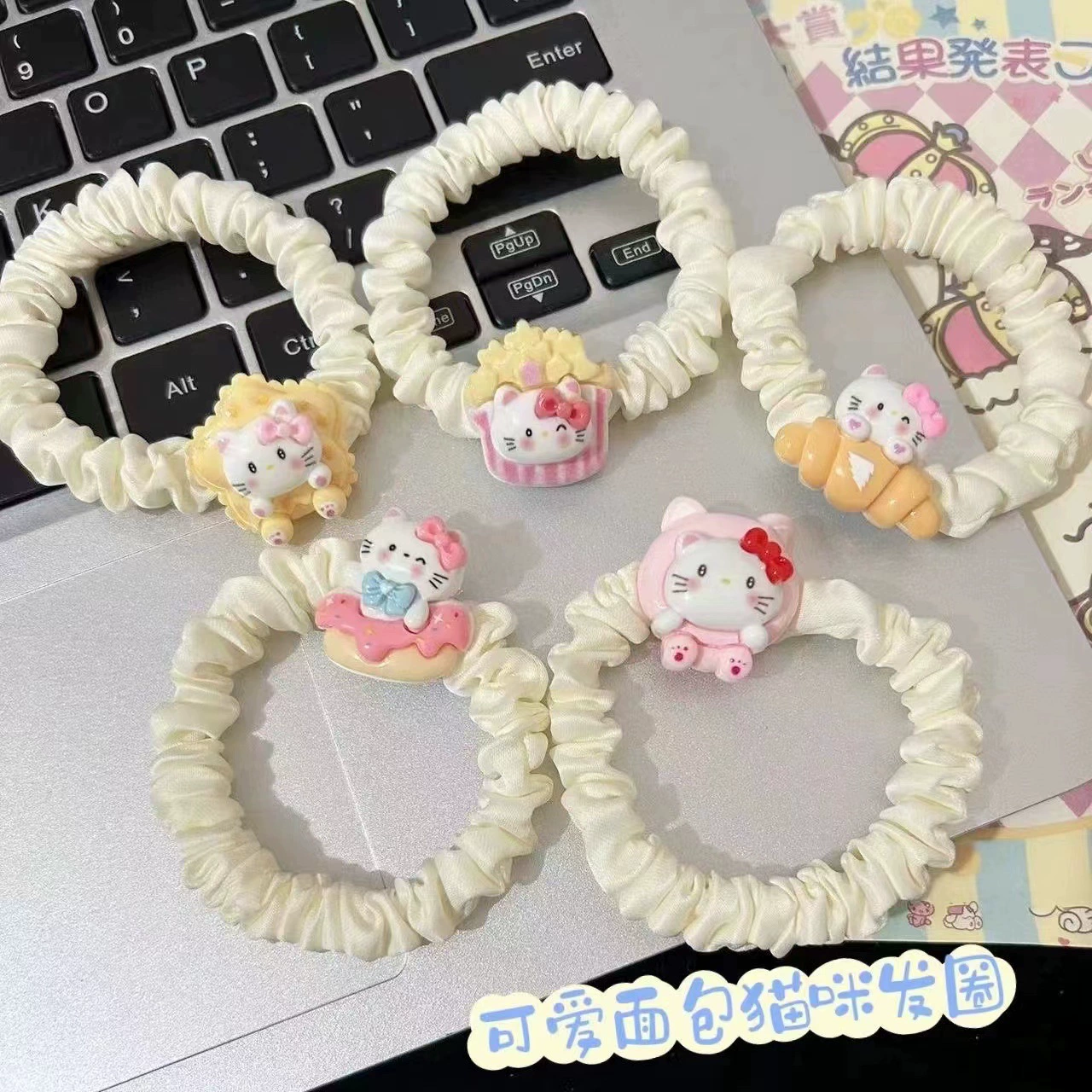 Набор аксессуаров для волос (Hello Kitty) — 10 штук милых японских мультяшных заколок, шпильки и резинки, розовый