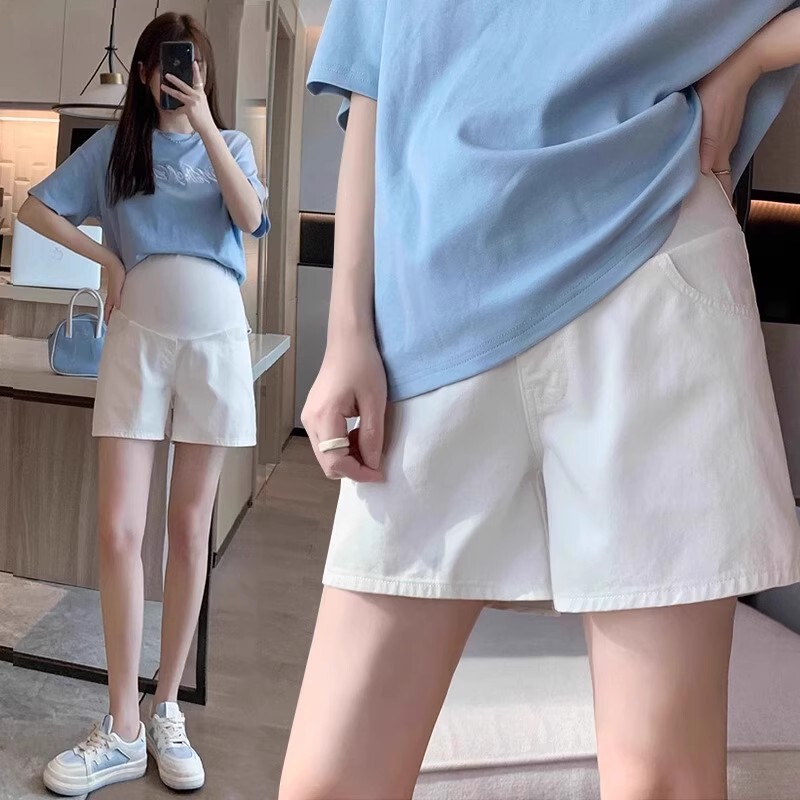 White Maternity Shorts, Summer Thin Outer Wear Wide-Leg Pants, Loose and Slim Maternity Wear, Casual Belly-Supporting Leggings White Maternity Shorts, Summer Thin Outer Wear Wide-Leg Pants, Loose and Slim Maternity Wear, Casual Belly-Supporting Leggings