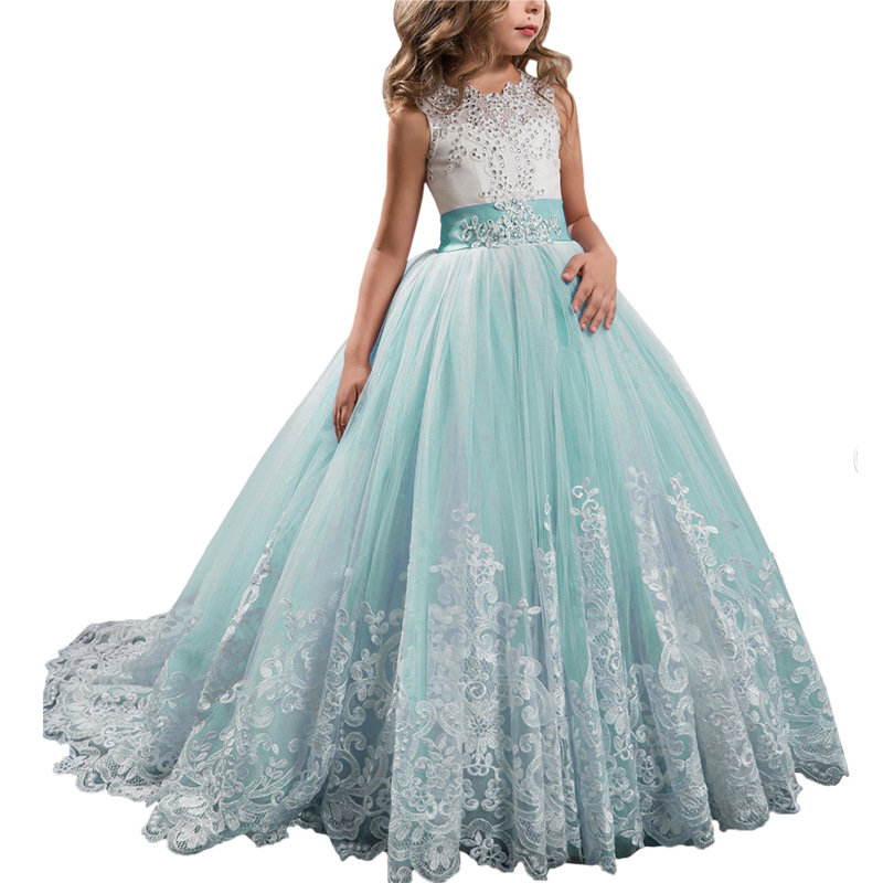 Vestidos de niña estilo princesa con encaje y malla, para fiestas de cumpleaños, damitas de honor y bodas, estilo europeo y americano.