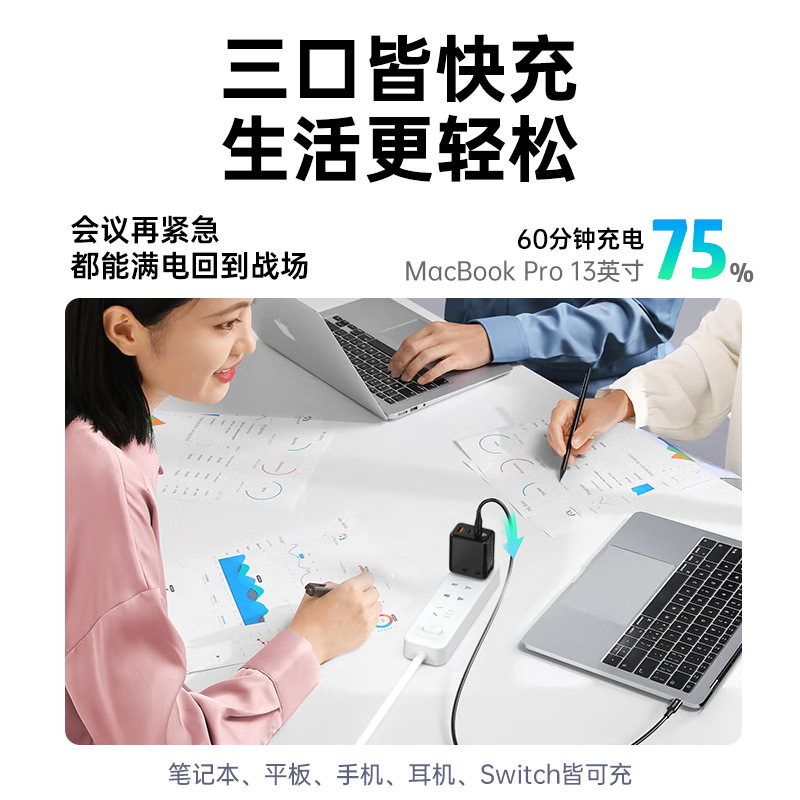 65W cabeza de cargador de nitruro de galio estándar americano estándar ETL certificado PD rápido teléfono móvil cabeza de carga portátil GaN65W