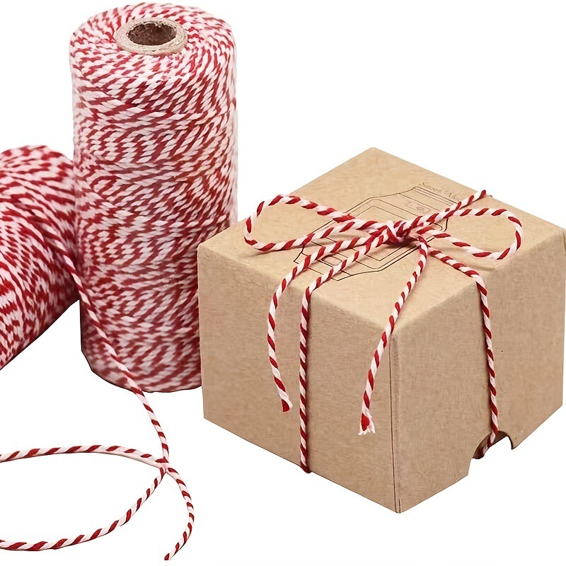 赤と白のコットンロープコットン糸クリスマスパーティー装飾クリスマスギフト包装DIYペンダントロープ包装ロープ100メートル|undefined