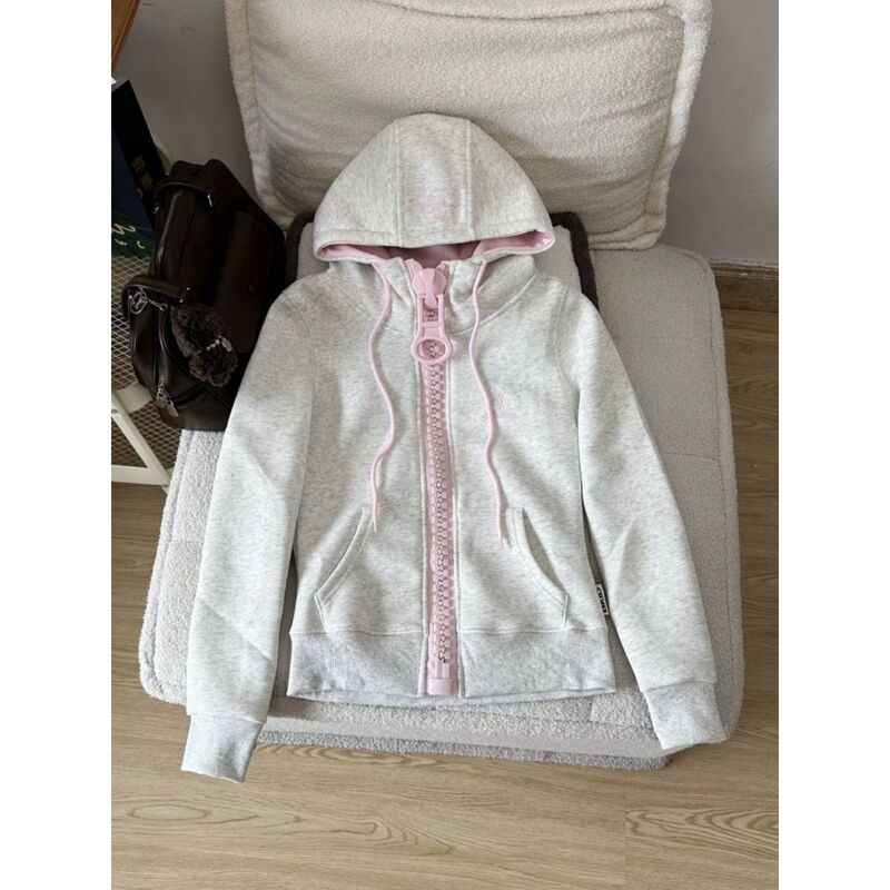 Thin style already shipped # Original craftsmanship, large zipper, and embroidery [pure cotton blend] hooded sweatshirt for women