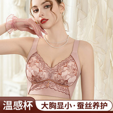 大码蕾丝内衣女大胸显小无钢圈蕾丝性感调整型防下垂侧收文胸批发