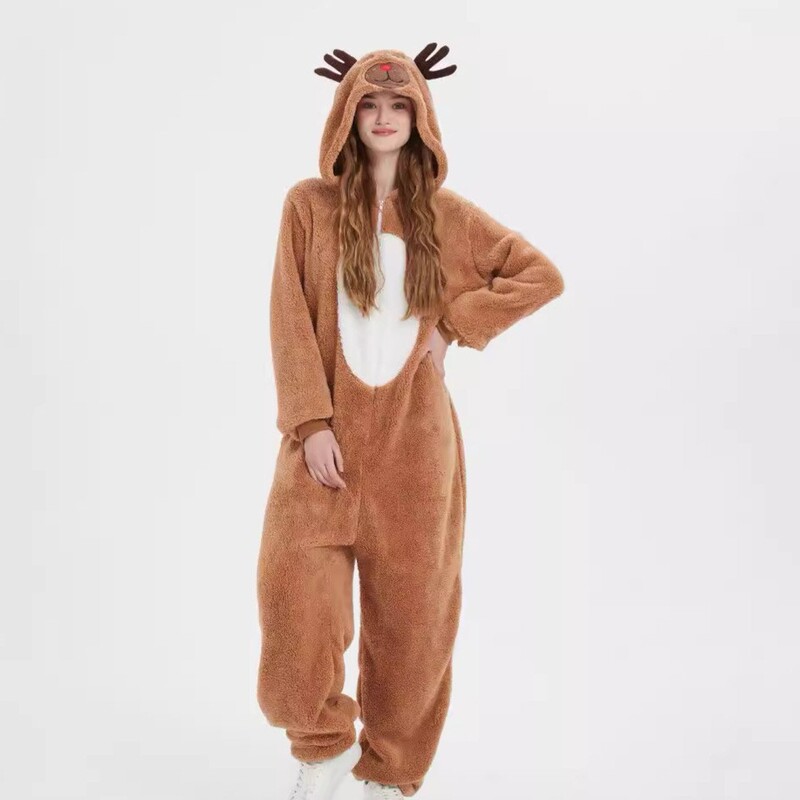 Halloween Costumes Elk Jumpsuit Cartoon Animal Pajamas Adult Men and Women Cosplay Costume Christmas Deer Performance