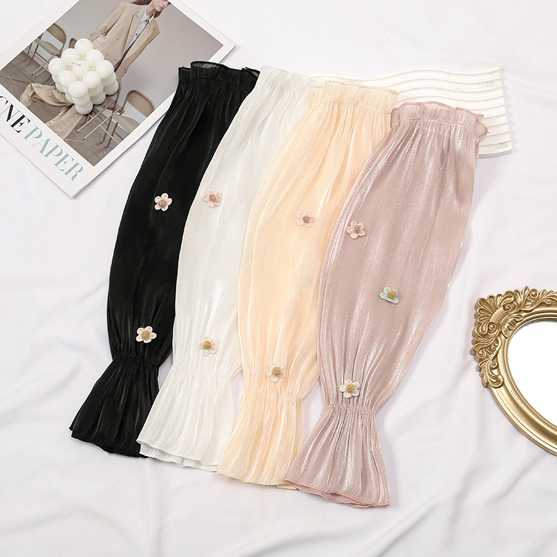 Lustrous Island Wrinkle Flower Sunscreen Sleeve for Women Summer Influencer Ice Sleeve Sheer Fabric UV Protection Sunshade Net