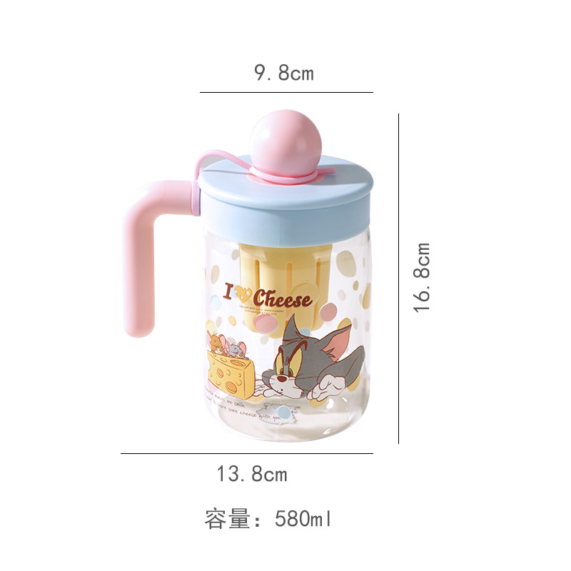 Taza de vidrio de separación de té Stitch nueva taza de paja de vidrio de borosilicato taza de té de dibujos animados taza de agua con fugas de té