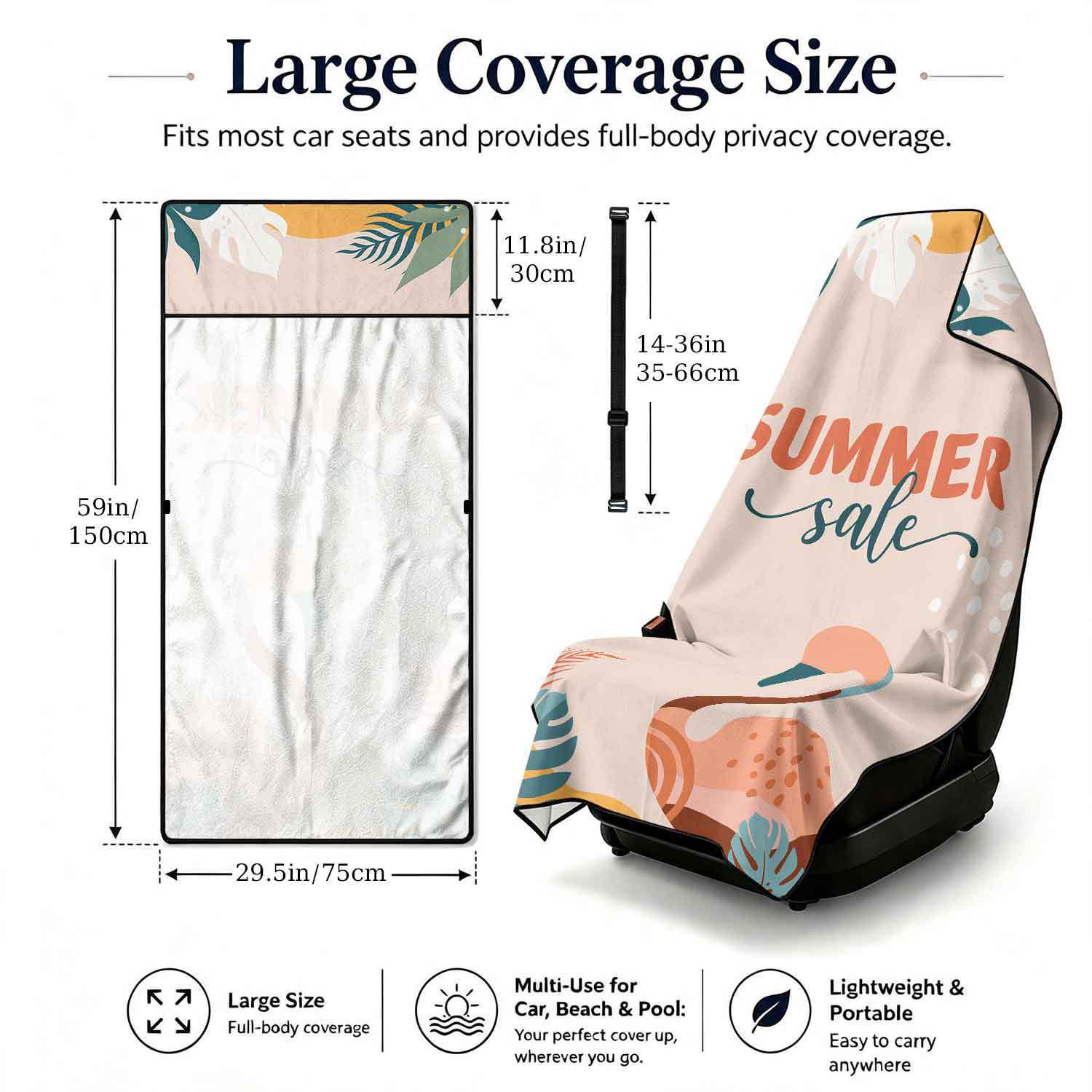 Summer bath towel and car seat cover 2-in-1, ultra-fine fiber outdoor beach and car dual-use universal seat cushion
