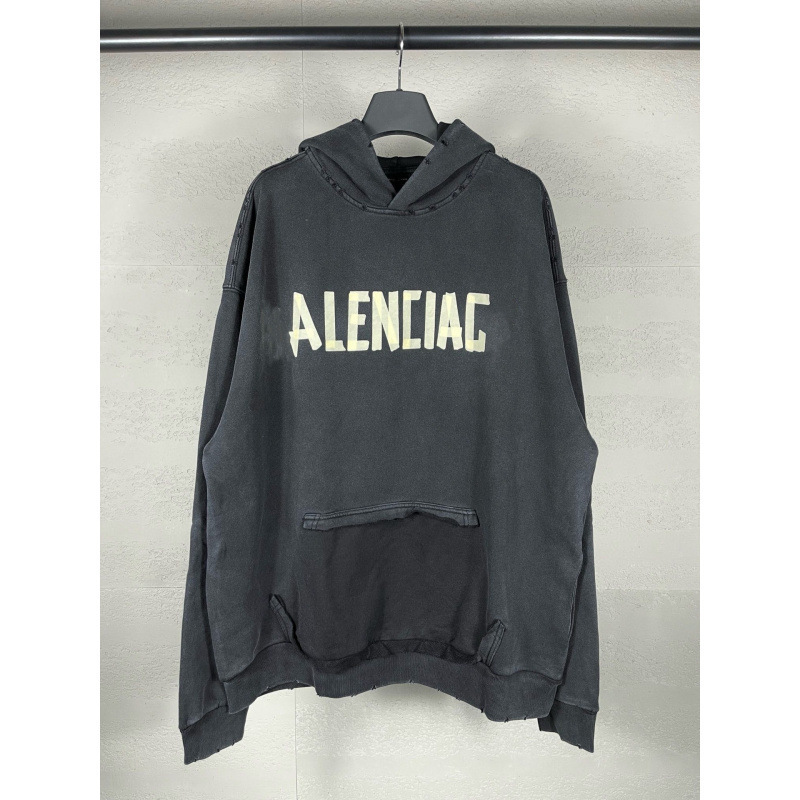 High-End Version Parisian Fashion Brand B's Coca-Cola Embroidered Flame Letter Logo Distressed Print Hooded Long-Sleeve Sweatshirt
