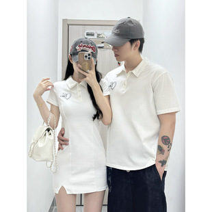 2025 Summer Couple Wear Polo Shirt Women's Dress Short Niche Design T-Shirt