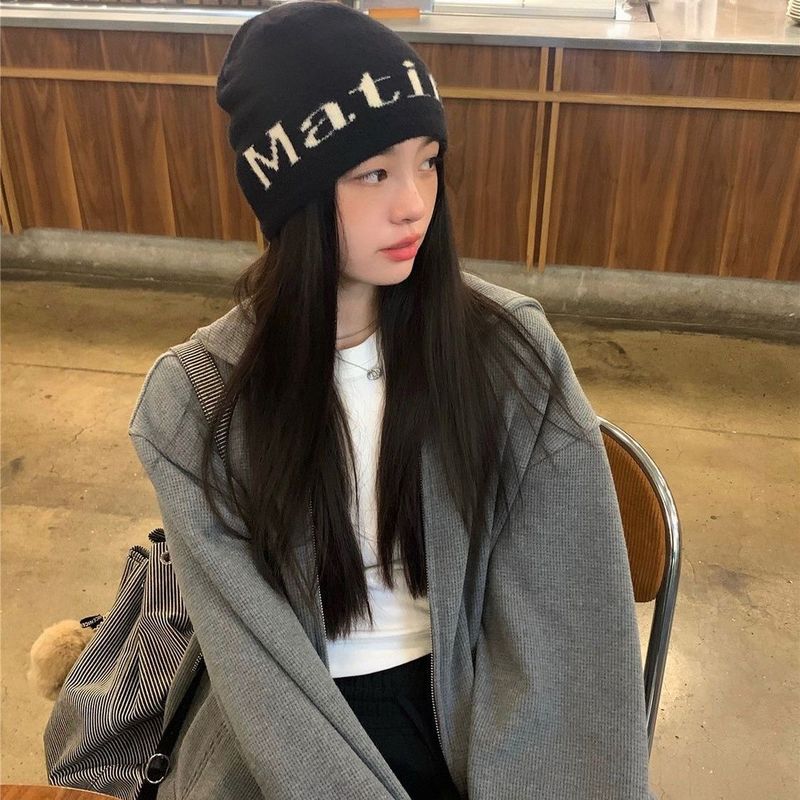 matink 韓国帽子ウール帽子秋と冬ニットストリートファッションクールな女の子大きな頭囲顔小さなトレンディな防寒帽子|undefined