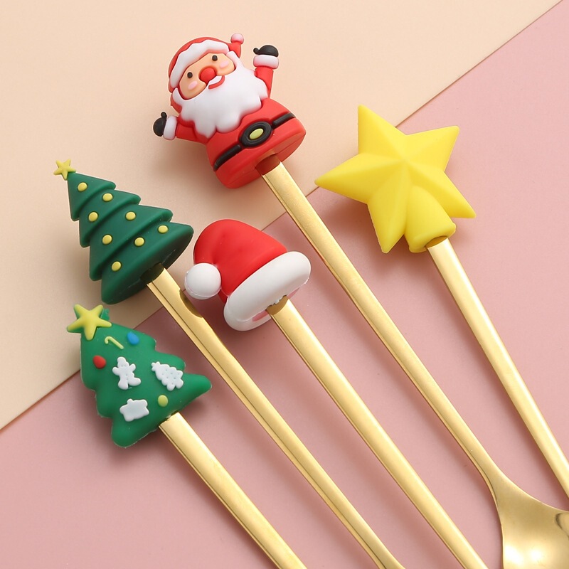 A Christmas Cartoon Stainless Steel Mixing Spoon and Fruit Fork Creative Doll Afternoon Tea Tableware Gift Box