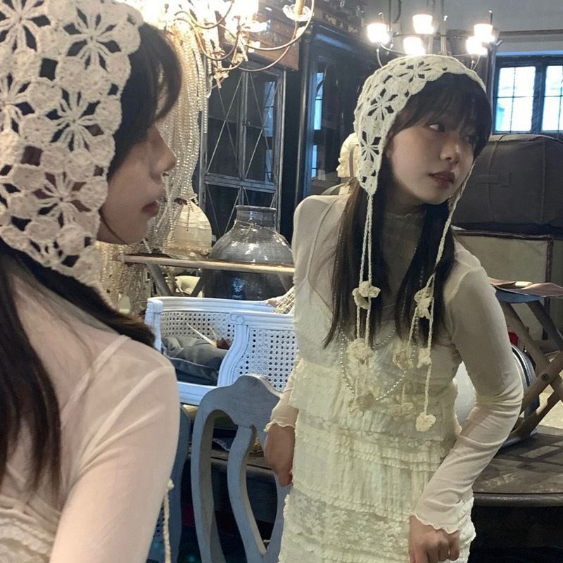 クロスボーダーアマゾン人気の手織りつば帽子女性用中空ウール帽子レトロ文学ニットパイル帽子|undefined