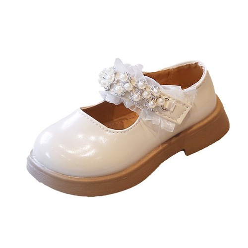 2024 Spring and Autumn New Korean Style Girls British Style Leather Shoes Children's Pearl Princess Shoes Little Girls Fashion Performance Shoes