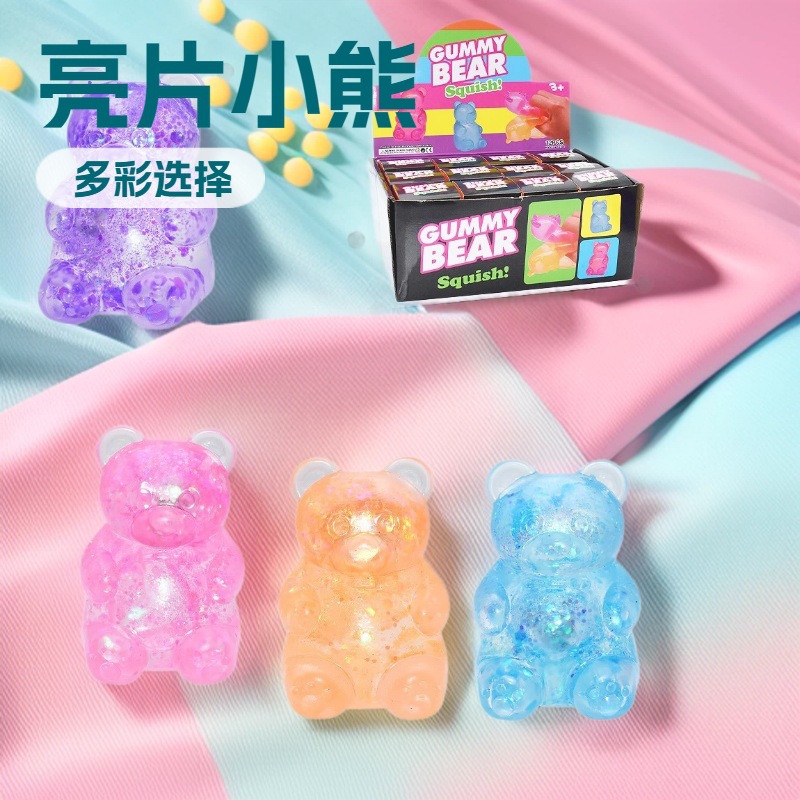 Popular Creative Cute and Adorable Bear Maltose Squeeze Toy with Colorful Glitter and Slow Rebound Stress Relief Toy