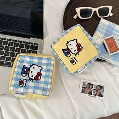 可爱猫咪格子迷你收纳包便携外出收纳袋随身化妆品口红杂物零钱包