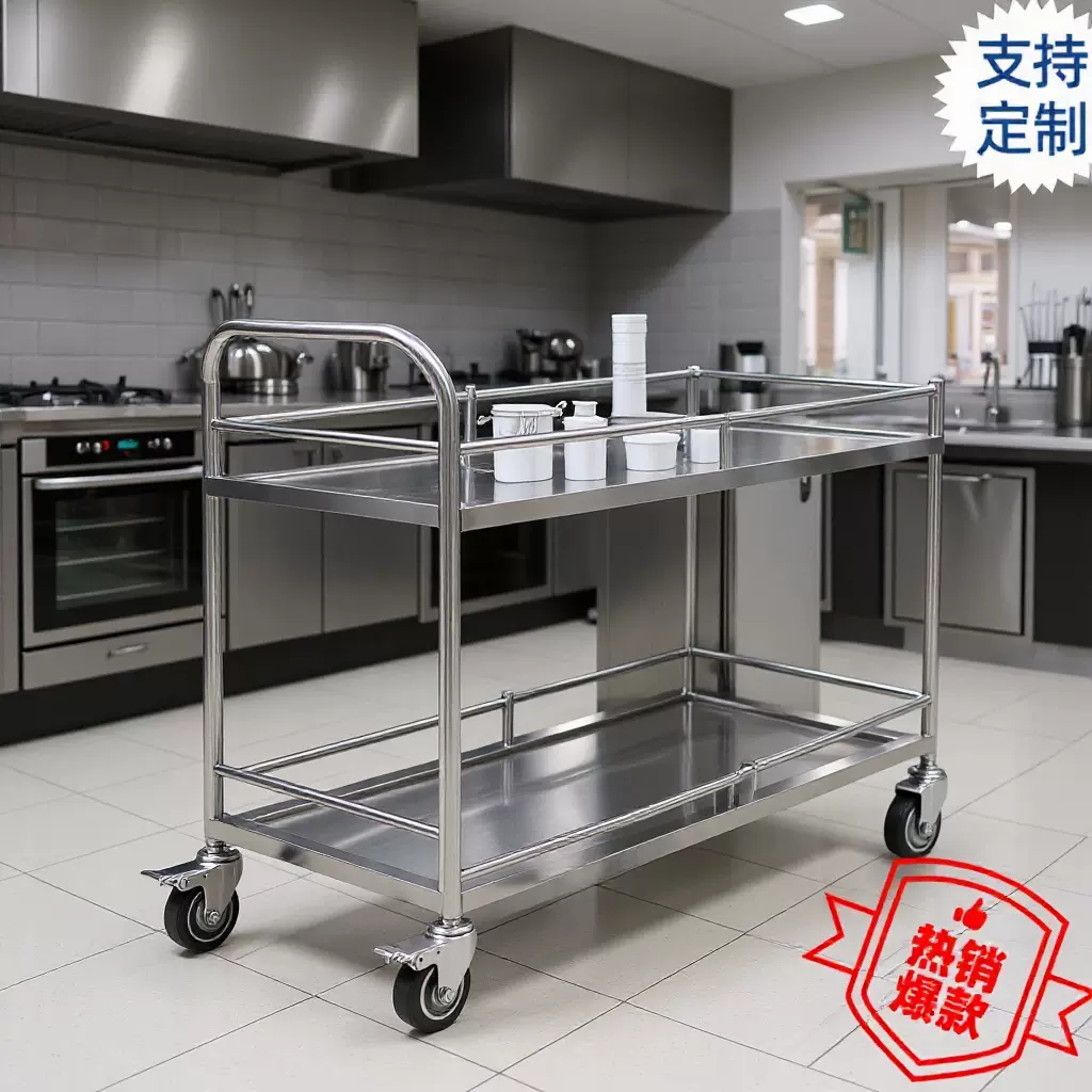 双层仪器小推车学校加厚二层304不锈钢静音工作台手推车实验室