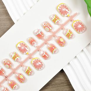 30 pieces full size nail light therapy nail art summer lemon refreshing white wearing nail student fake nail patch