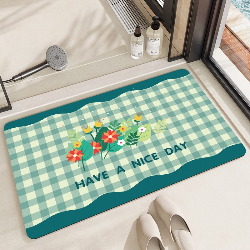Kleiner Teppich, rutschfeste Gummirückseite, Badezimmer-Fußmatte aus Kieselgur im frischen Stil, rutschfest, schmutzabweisend, wasserabsorbierend, schnelltrocknend_voghion.com