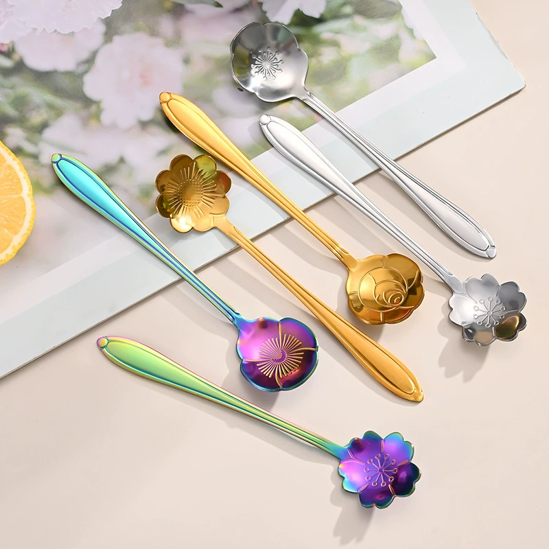 Ложка из нержавеющей стали с цветком вишни, красивая кофейная ложка, ложка для птичьего гнезда в форме розового сердца, ложка для перемешивания кружки, сувенирная ложка