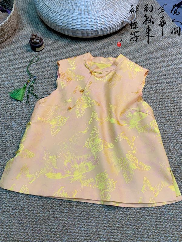 南油秋季双色新中式国风蝴蝶提花马甲精致典雅立领盘扣宽松上衣女|undefined