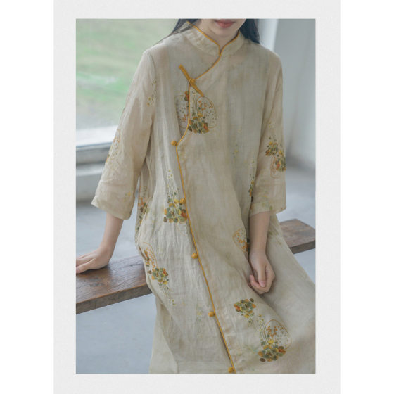 Chinese Design Improved Hanfu Robe Style dress 2025 Summer New Vintage Chinese Style Artistic Printed Women's Dress