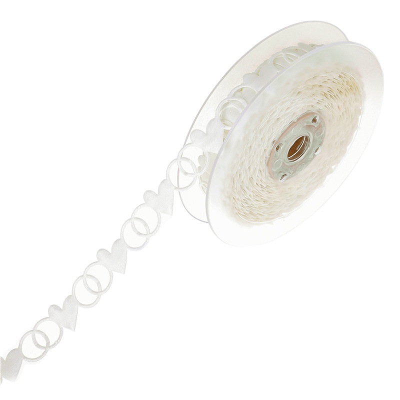 Amazon doble anillo amor cinta relieve boda escena decoración flores regalo poliéster cinta de raso