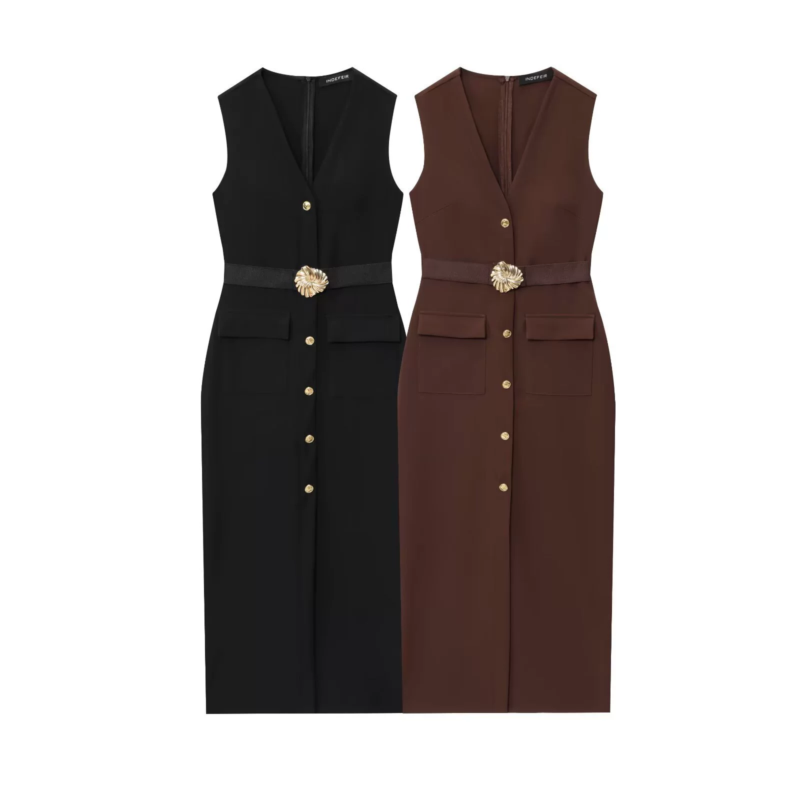 Женское платье PB&ZA 2025 Осень Новинка Узкое Миди из Крепа с Поясом 3897166