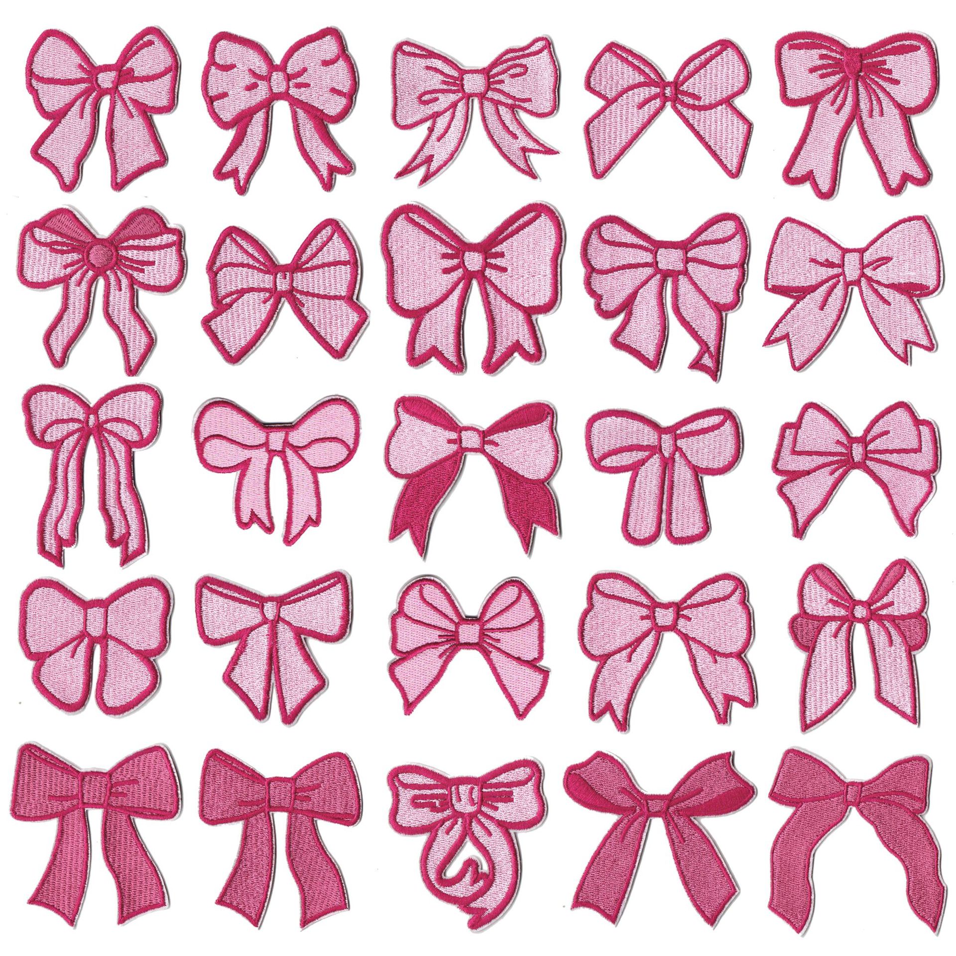 新款爆款刺绣粉色蝴蝶结系列服装辅料补丁布贴 跨境电脑绣花章仔