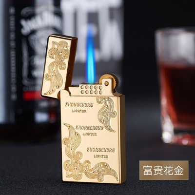 ultrathin grinding wheel Straight lighter Metal Windbreak Blue Flame inflation Portable Read on man personality customized