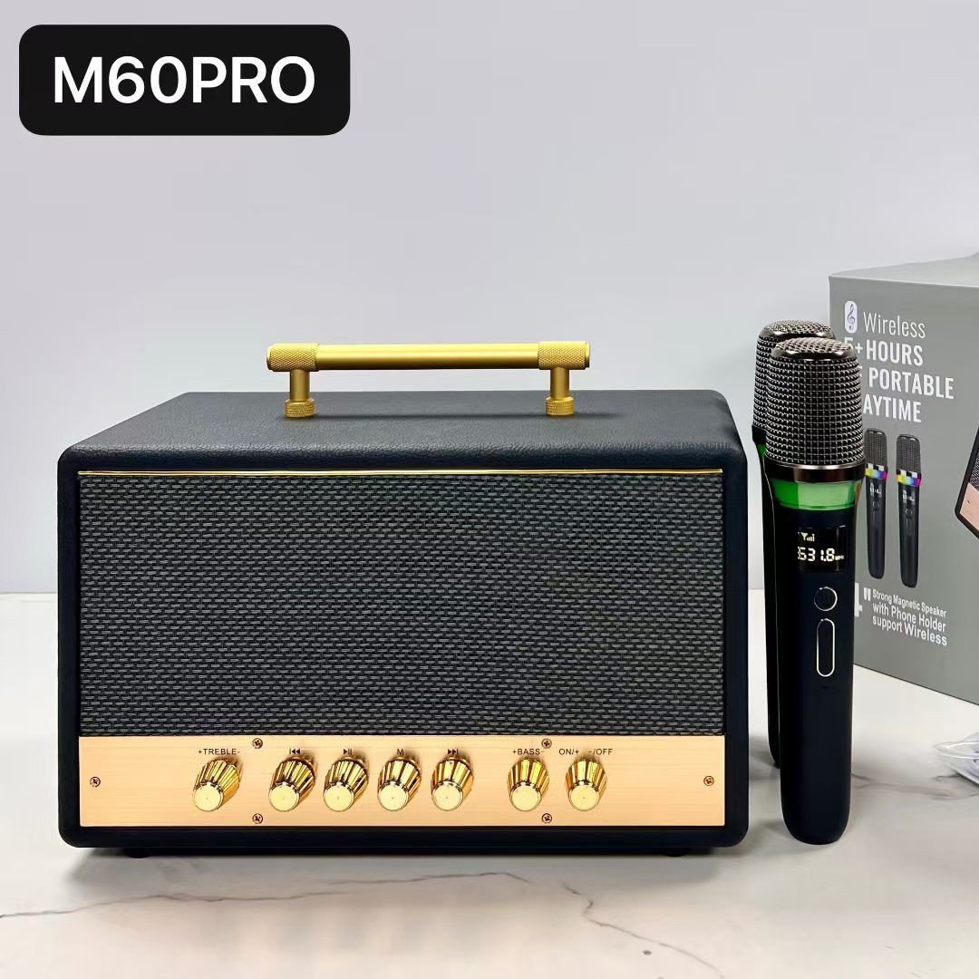 M60Pro Bluetooth Speaker Karaoke Retro Home Desktop Square Dance Singing Audio Outdoor Microphone Speaker