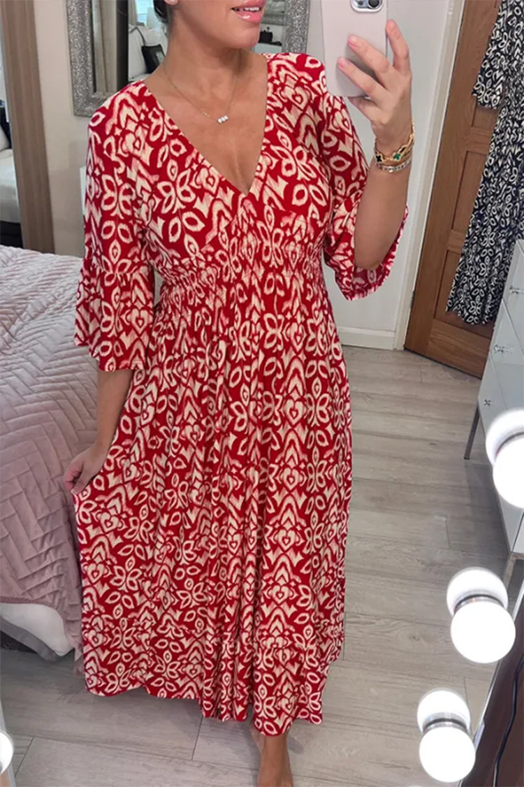 Women's Regular Dress Casual V Neck Printing 3/4 Length Sleeve Printing Maxi Long Dress Daily Street display picture 8