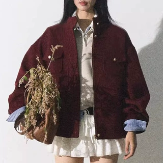 预售安可拉红羊毛短外套女2025秋冬阔型毛呢上衣