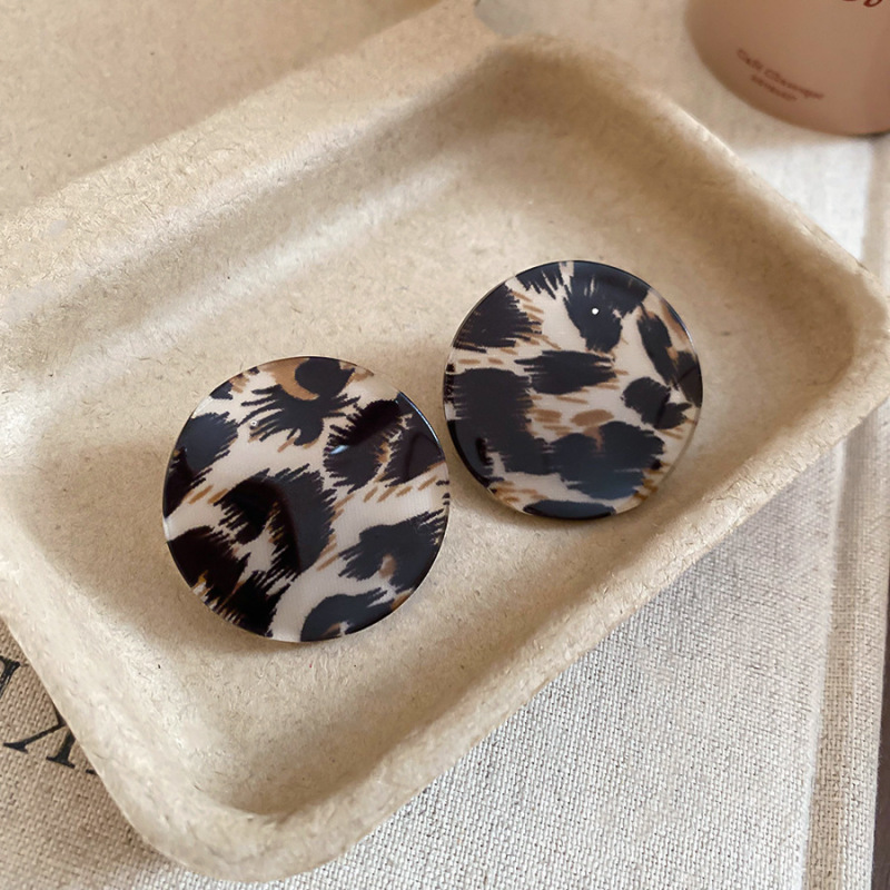 欧美跨境咖色布艺花朵豹纹耳环轻奢高级感耳钉夸张时尚百搭耳饰女|undefined