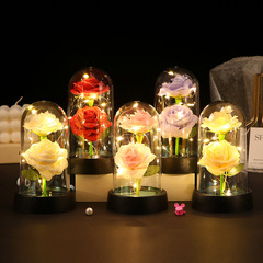 双頭のバラの小夜灯永生花置物創意デスクトップ装飾夜灯卸売りプラスチックカバーled花灯