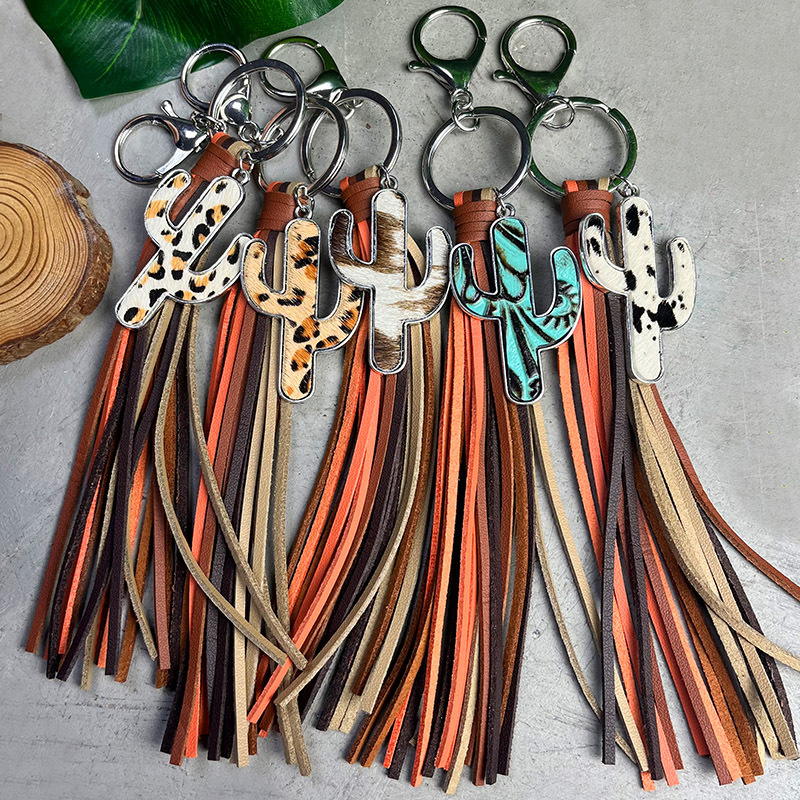 Ethnic Style Cactus Alloy Leather Tassel Bag Pendant Keychain display picture 7