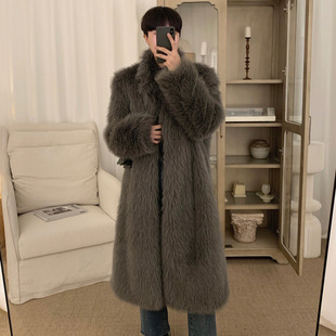 Anti-season Faux Fox Fur Jacket Men's Winter New Warm Thickened Long Tuscan Fashion Coat