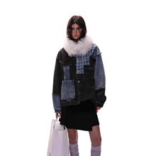 美式复古拼接撞色水洗牛仔外套男高街hiphop小众短夹克潮