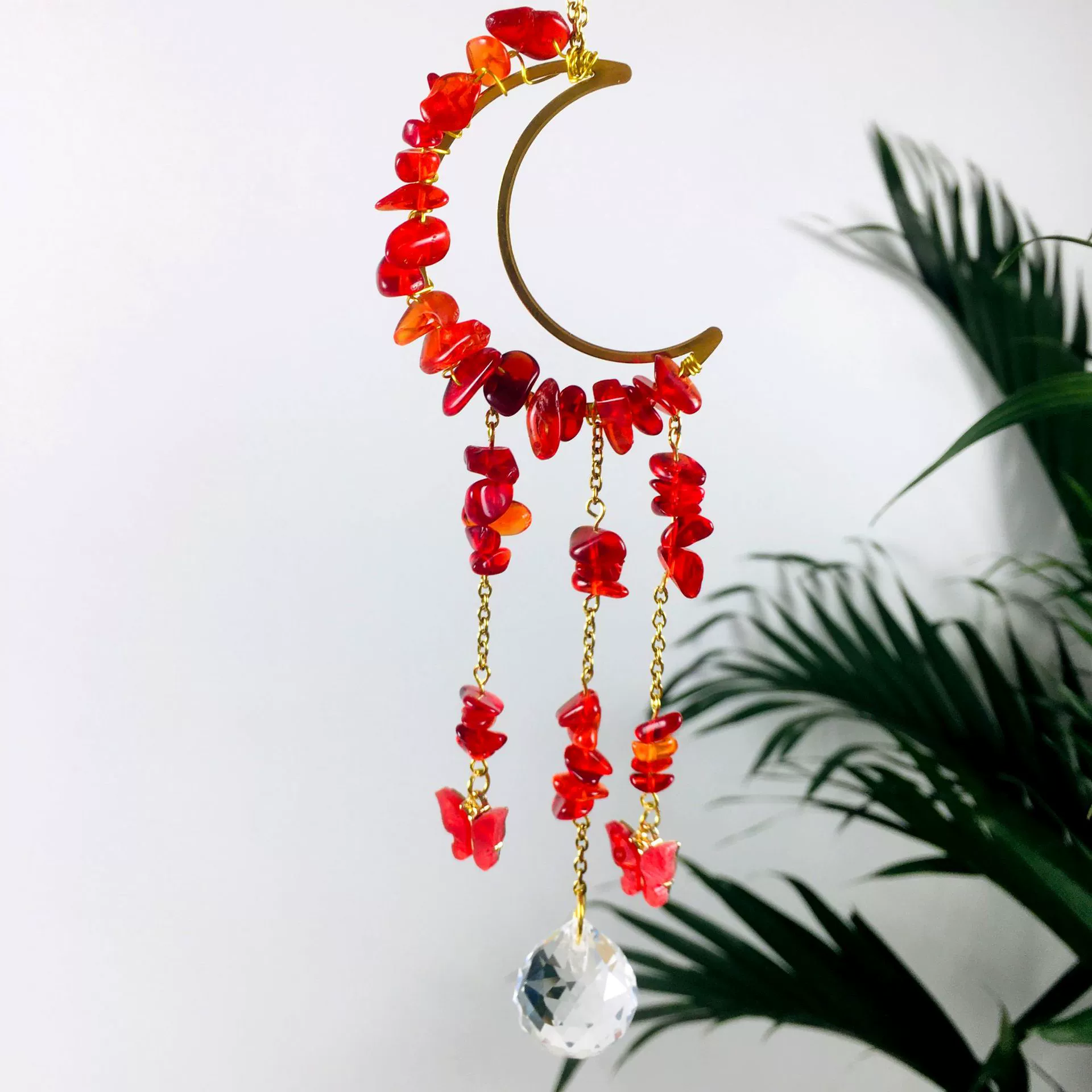 Натуральный Белый Кристалл Гравий Луна Ветер Колокол Бабочка Ловец Солнца Подоконник Сад Ветер Колокол Освещение Подвеска