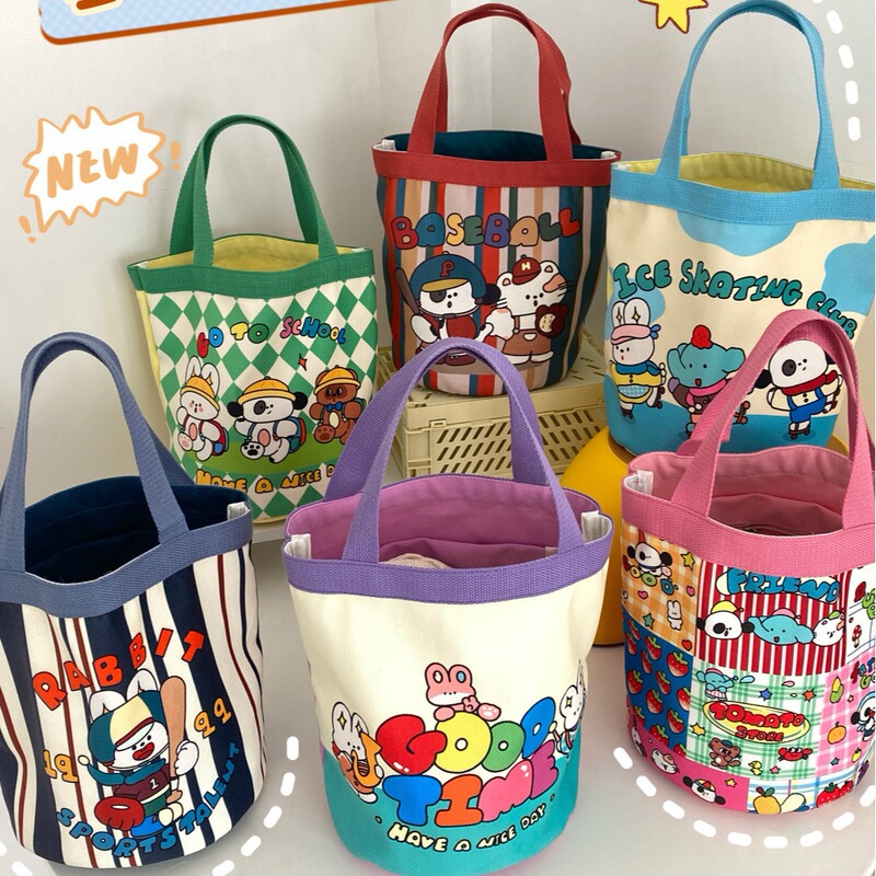Canvas Bucket Bag Cute Graffiti Childish Illustration Portable Bucket Mommy Storage Bag Lunch Bag Work Small Bag