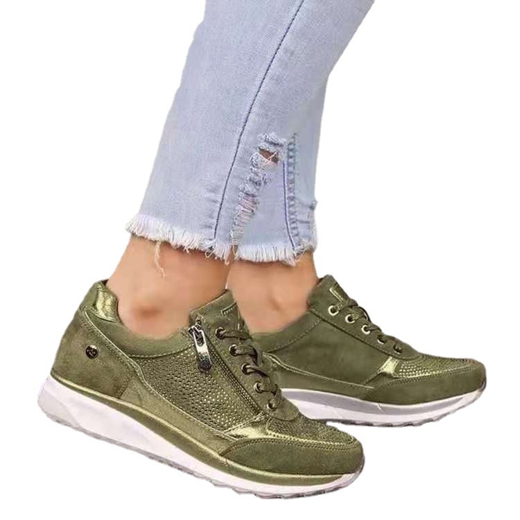 Außenhandel Strass Sportschuhe Frauen Laufschuhe Frauen dicken Boden atmungsaktiv Reißverschluss Schnürung Slip auf lässige Turnschuhe Frauen Großhandel_voghion.com
